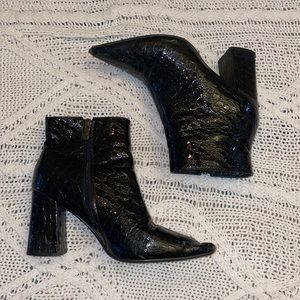 Black Faux Croc Pointy Toe Booties